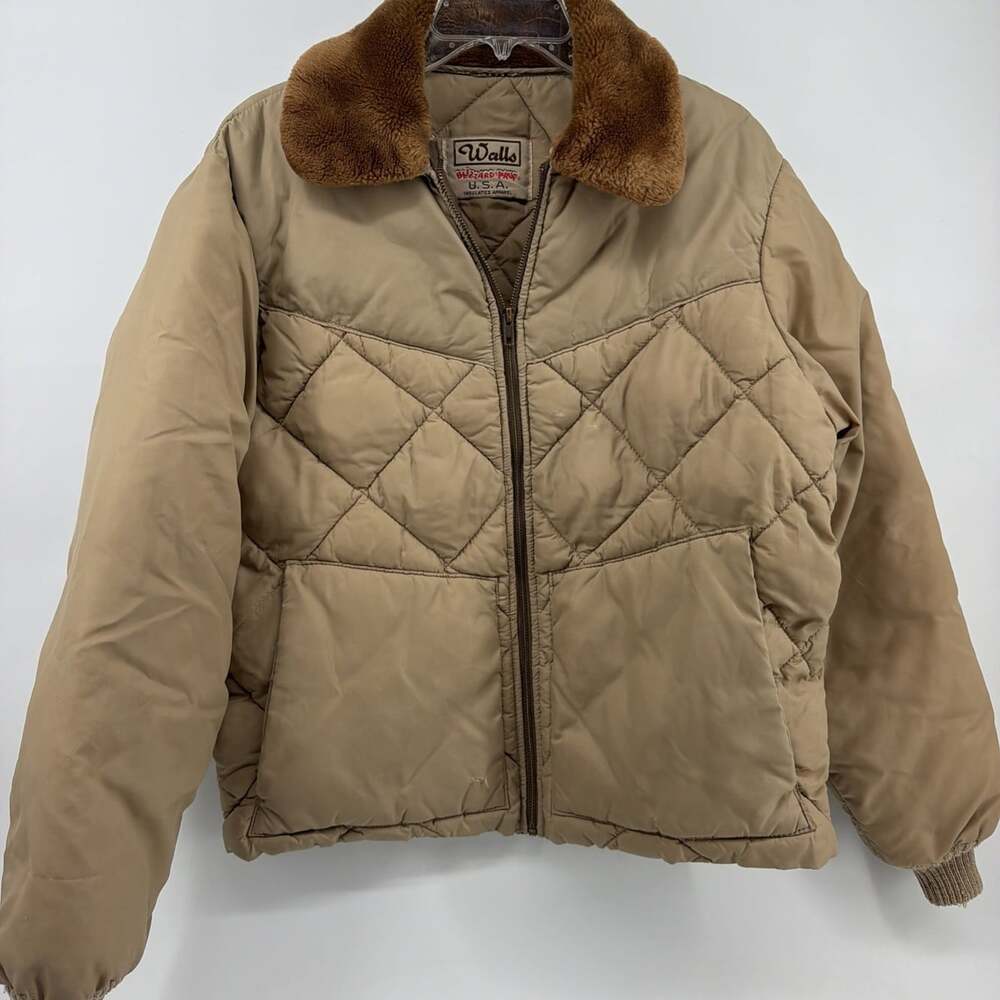 VTG Walls Jacket Mens M Blizzard-Pruf Puffer Insulated Beige Faux Fur Collar